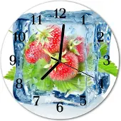 Tulup Glasuhr Wanduhr Küchenuhr Echt-Glas 30fi cm Eis Erdbeeren mehrfarbig