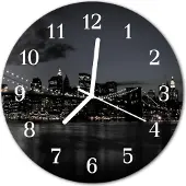 Tulup Glasuhr Wanduhr Küchenuhr Echt-Glas 30fi cm Skyline Brücke schwarz