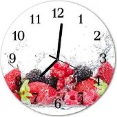 Tulup Glasuhr Wanduhr Küchenuhr Echt-Glas 30fi cm Früchte rot schwarz