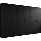 MEBLE KRYSPOL Schrank 300x202x52 cm mit Kleiderstange, 6xTür, SANDI, Schwarz, Griff Schwarz