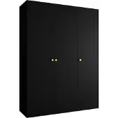 MEBLE KRYSPOL Schrank 150x202x52 cm mit Kleiderstange, 3xTür, PARMA, Schwarz, Griff Gold