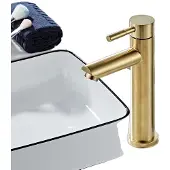 OEM Waschbeckenarmatur, Massivmessing, Zeitgenössisches Design, gebürstetes Gold hoch 1