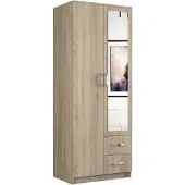 Pressiode Kleiderschrank Mit Spiegel Schrank Mit Schubladen, Flurgarderobe, Bronze, 80 cm Breite