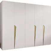 MEBLE KRYSPOL Schrank 250x202x52 cm mit Kleiderstange, 5xTür, PIANO, Weiß, Griff Gold