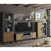 Lebenswert Wohnwand >Joe< (4-teilig) in Eiche / anthrazit - 341x197x40 (BxHxT)