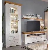 Lebenswert Wohnwand >WZ-0133< (3-teilig) weiss / eichefarbig - 248x214x42 (BxHxT)