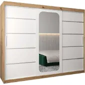 MEBLE KRYSPOL Promo 2250 Schlafzimmerschrank drei Schiebetüren - Artisan + Mattweiß
