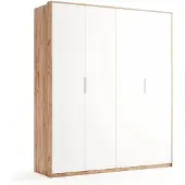 Starcosy 4-türiger Kleiderschrank Weiß Hochglanz / Dąb Craft – 1850 × 2134 × 590 mm