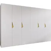 MEBLE KRYSPOL Schrank 300x202x52 cm mit Kleiderstange, 6xTür, SANDI, Weiß, Griff Gold