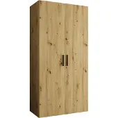MEBLE KRYSPOL Schrank 100x202x52 cm mit Kleiderstange, 2xTür, BARI, Artisan-Eiche, Griff Schwarz