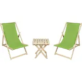 Meblośtyl 2 x Liegestuhl + Beistelltisch Strandliege Holz Sonnenliege Gartenliege Gartentisch Grün