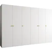 MEBLE KRYSPOL Schrank 300x202x52 cm mit Kleiderstange, 6xTür, PARMA, Weiß, Griff Gold