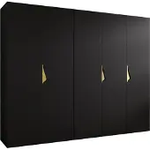 MEBLE KRYSPOL Schrank 250x202x52 cm mit Kleiderstange, 5xTür, SANDI, Schwarz, Griff Gold