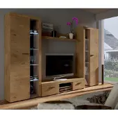 TKmoebel Schrankwand Wohnwand Rumba XL Anbauwand Wohnkombi Wohnzimmer Breite 300cm,Eiche Lefkas