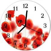 Tulup Glasuhr Wanduhr Küchenuhr Echt-Glas 30fi cm Mohnblumen rot
