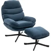 HOMCOM Relaxsessel mit Hocker Sessel Loungesessel mit Chenille-Stoff Blau