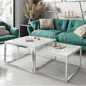 Lookway Couchtisch Yoshi 2in1 Kaffeetisch Hochglanz verchromtes Gestell
