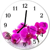 Tulup Glasuhr Wanduhr Küchenuhr Echt-Glas 30fi cm Orchidee rosa