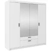 TKmoebel 4-türiger Kleiderschrank + Spiegel LENA 4D laminierte Platte Breite 176cm ,Weiß