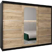 MEBLE KRYSPOL Promo 2250 Schlafzimmerschrank drei Schiebetüren - Mattschwarz + Sonoma