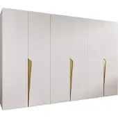 MEBLE KRYSPOL Schrank 300x202x52 cm mit Kleiderstange, 6xTür, PIANO, Weiß, Griff Gold