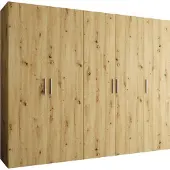 MEBLE KRYSPOL Schrank 250x202x52 cm mit Kleiderstange, 5xTür, BARI, Artisan-Eiche, Griff Silber