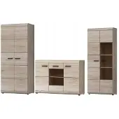 Meble Laski Wohnwand LINK Eiche Sonoma – Schrank + Kommode + Vitrine – Wohnzimmermöbel