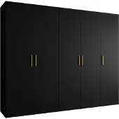 MEBLE KRYSPOL Schrank 250x202x52 cm mit Kleiderstange, 5xTür, BARI, Schwarz, Griff Gold