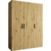 MEBLE KRYSPOL Schrank 150x202x52 cm mit Kleiderstange, 3xTür, BARI, Artisan-Eiche, Griff Schwarz