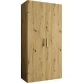 MEBLE KRYSPOL Schrank 100x202x52 cm mit Kleiderstange, 2xTür, BARI, Artisan-Eiche, Griff Silber