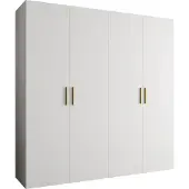 MEBLE KRYSPOL Schrank 200x202x52 cm mit Kleiderstange, 4xTür, BARI, Weiß, Griff Gold