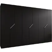MEBLE KRYSPOL Schrank 300x202x52 cm mit Kleiderstange, 6xTür, ANDREW, Schwarz, Griff Kaschmir