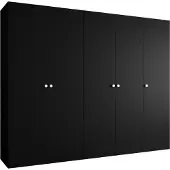 MEBLE KRYSPOL Schrank 250x202x52 cm mit Kleiderstange, 5xTür, PARMA, Schwarz, Griff Silber