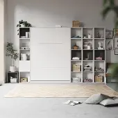 SMARTBett GmbH SMARTBett WOHNWAND Schrankbett 140x200 Vertikal mit Regalen Weiss/Anthrazit