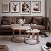 Lookway Set Couchtische LORI 2in1 matt mit kupferfarbener Basis