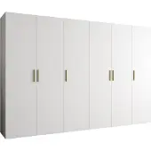 MEBLE KRYSPOL Schrank 300x202x52 cm mit Kleiderstange, 6xTür, BARI, Weiß, Griff Gold