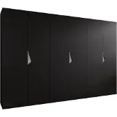 MEBLE KRYSPOL Schrank 300x202x52 cm mit Kleiderstange, 6xTür, SANDI, Schwarz, Griff Kaschmir