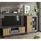 Lebenswert Wohnwand >Joe< (3-teilig) in Eiche / anthrazit - 287x173x40 (BxHxT)