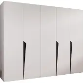 MEBLE KRYSPOL Schrank 250x202x52 cm mit Kleiderstange, 5xTür, PIANO, Weiß, Griff Schwarz