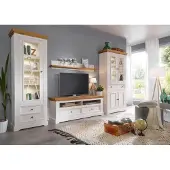 Lebenswert Wohnwand >WZ-0133< (4-teilig) weiss / eichefarbig - 357x214x42 (BxHxT)