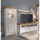 Lebenswert Wohnwand >WZ-0133< (3-teilig) weiss / eichefarbig - 248x177x42 (BxHxT)