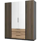 Masseno Drehtürenschrank CAGLIARI 200 cm Kleiderschrank Schlafzimmer Schrank 4-türig mit Spiegel Schwarz