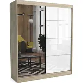 EURO-MEBLE Moderner Kleiderschrank mit Schiebetüren ZANU 180 cm Hochglanzplatte(SONOMA)