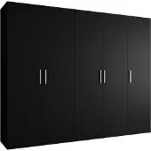 MEBLE KRYSPOL Schrank 250x202x52 cm mit Kleiderstange, 5xTür, BARI, Schwarz, Griff Silber