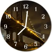 Tulup Glasuhr Wanduhr Küchenuhr Echt-Glas 30fi cm Brücke Nacht schwarz