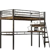Xdovet Hochbett,kinderbett mit Schreibtisch, Regale, Geländer, Leiter, Eisenrahmen