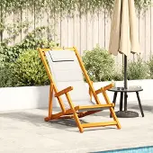 vidaXL Möbel Strandstuhl mit Armlehnen Klappbar Hellgrau Akazie Textilene - Gartenstühle CC3876