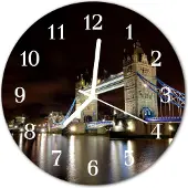 Tulup Glasuhr Wanduhr Küchenuhr Echt-Glas 30fi cm Brücke London mehrfarbig