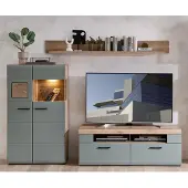Freiraum Wohnwand >Kathlin< (3-teilig) in schilfgrün / Eiche Nachbildung - ca. 250x180x47cm (BxHxT)