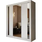 Masseno Schiebetürenschrank GRAZIA 180 cm Kleiderschrank Schlafzimmer Schrank 3-türig mit Spiegel Weiß